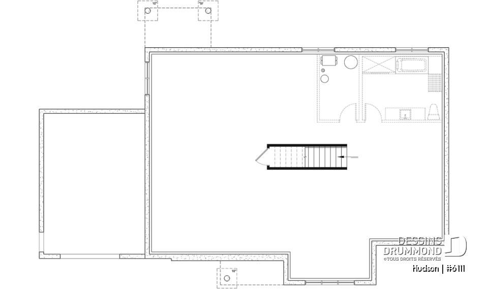 Sous-sol aménageable - Modèle de la collection Maibec X Dessins Drummond proposant 3 chambres, vestiaire, garage - Hudson