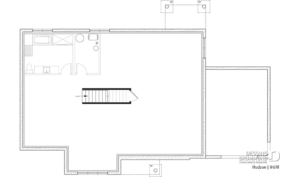 Sous-sol aménageable - Modèle de la collection Maibec X Dessins Drummond proposant 3 chambres, vestiaire, garage - Hudson