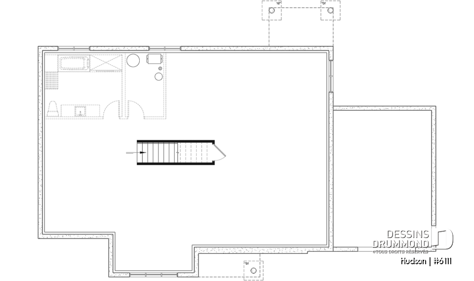 Sous-sol aménageable - Modèle de la collection Maibec X Dessins Drummond proposant 3 chambres, vestiaire, garage - Hudson