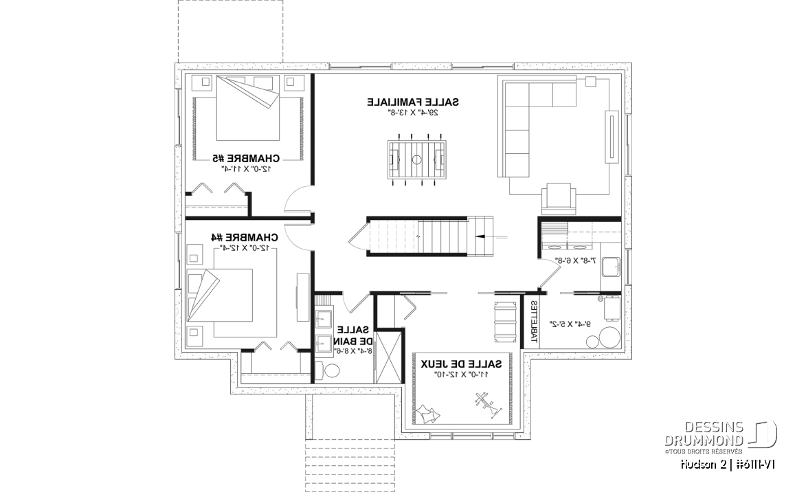 Sous-sol aménagé (Optionel $) - Plan de maison plain-pied, 3 chambres au rez-de-chaussée et sous-sol aménageable jusqu’à 5 chambres - Hudson 2