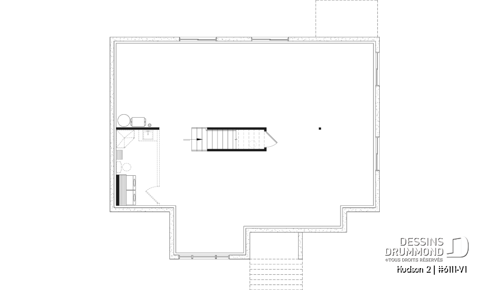 Sous-sol aménageable - Plan de maison plain-pied, 3 chambres au rez-de-chaussée et sous-sol aménageable jusqu’à 5 chambres - Hudson 2