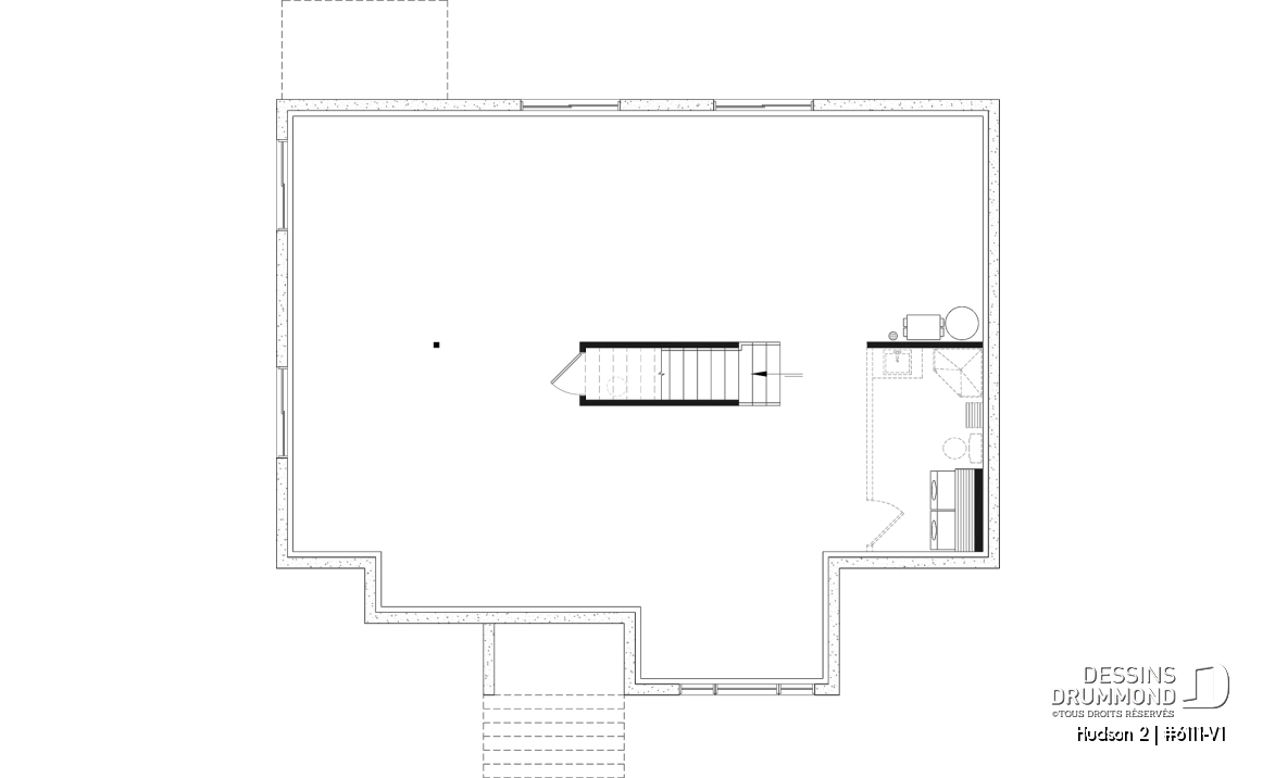 Sous-sol aménageable - Plan de maison plain-pied, 3 chambres au rez-de-chaussée et sous-sol aménageable jusqu’à 5 chambres - Hudson 2