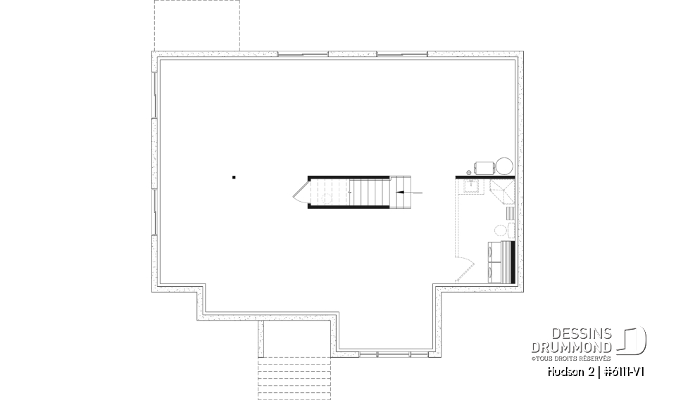 Sous-sol aménageable - Plan de maison plain-pied, 3 chambres au rez-de-chaussée et sous-sol aménageable jusqu’à 5 chambres - Hudson 2