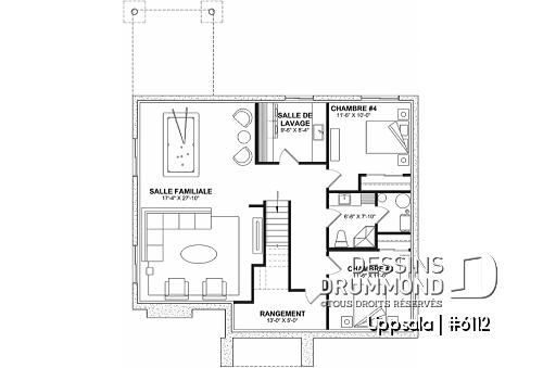 Sous-sol - Maison inspiration scandinave proposant 4 chambres, vestiaire, garde-manger, salle de jeux et foyer - Uppsala