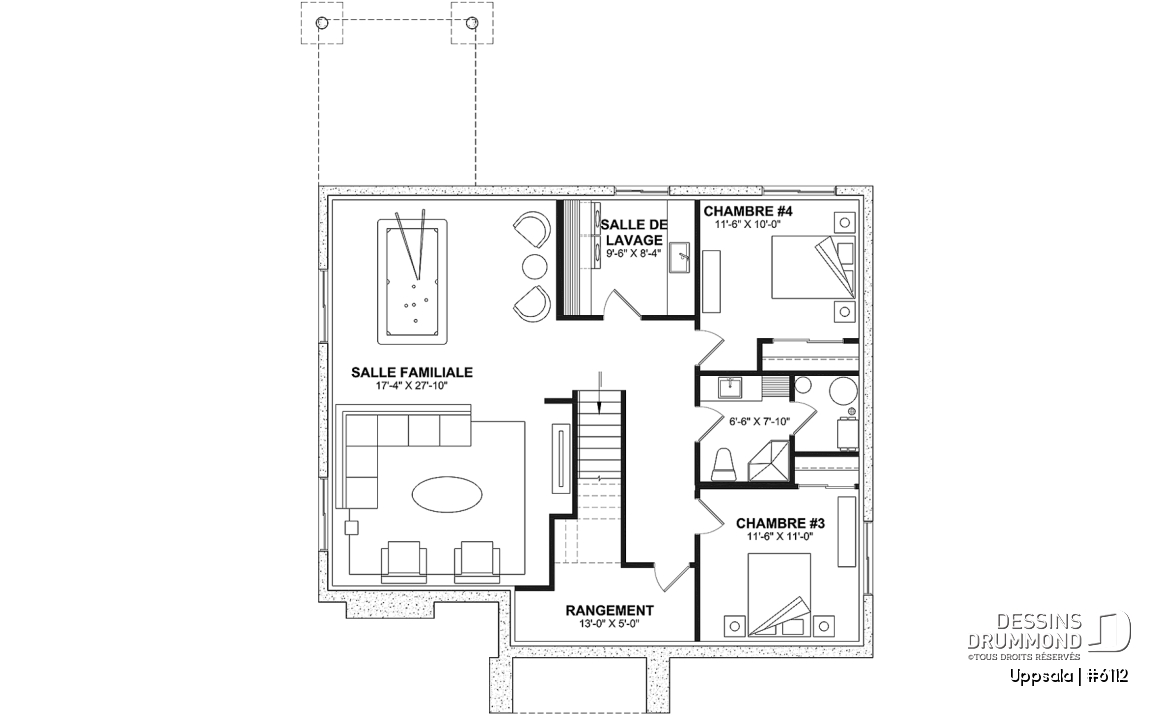 Sous-sol aménagé (Optionel $) - Maison d'inspiration scandinave de 2 à 4 chambres, vestiaire, garde-manger, sous-sol aménagé (optionnel $) - Uppsala