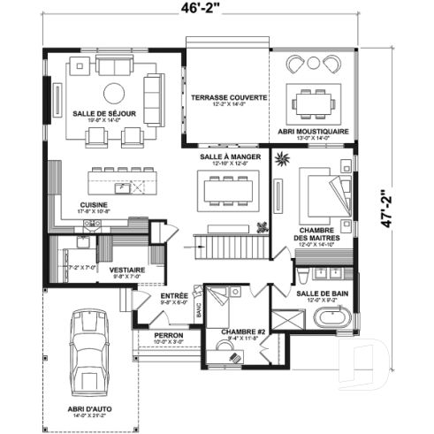Rez-de-chaussée - Maison plain-pied scandinave avec abri d'auto, superbe aire ouverte, terrasse abritée + abri moustiquaire - Alta