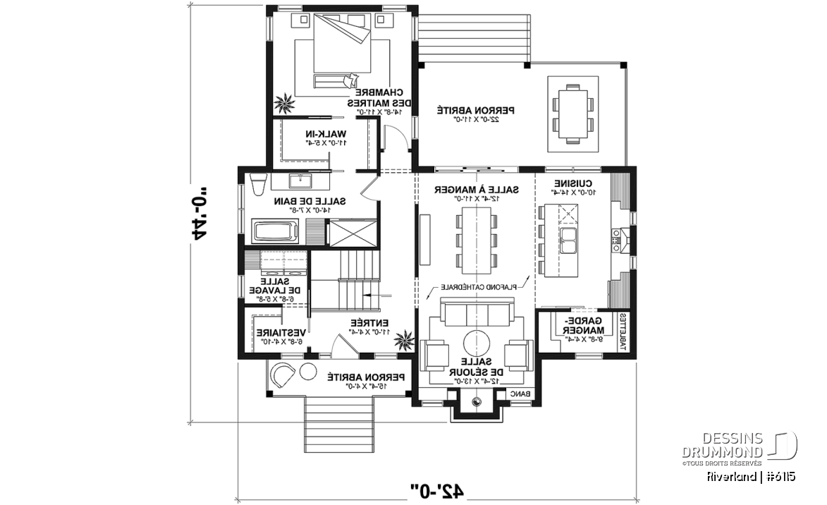 Rez-de-chaussée - Plan de maison de style campagne avec terrasses couvertes, jusqu’à 3 chambres et grand espace de vie convivial - Riverland