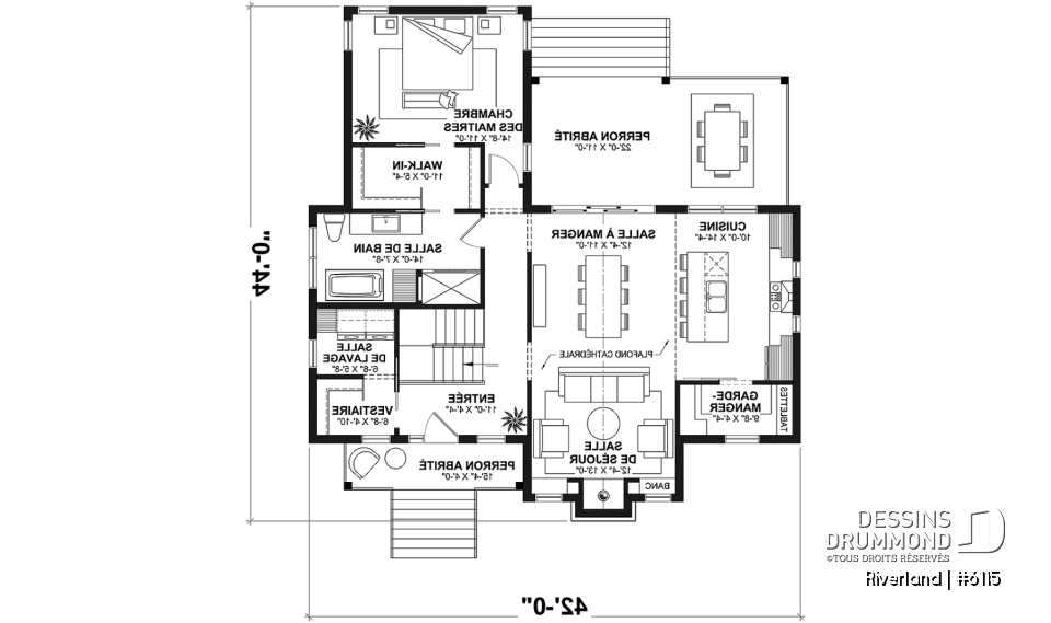 Rez-de-chaussée - Plan de maison de style campagne avec terrasses couvertes, jusqu’à 3 chambres et grand espace de vie convivial - Riverland