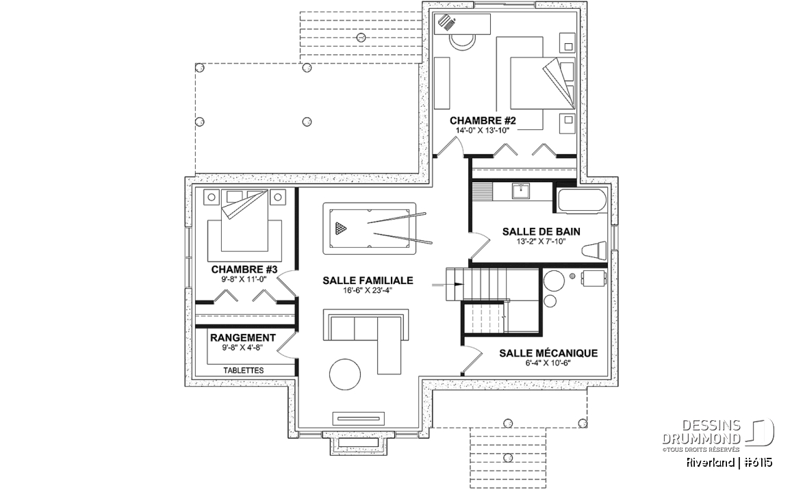 Sous-sol aménagé (Optionel $) - Plan de maison de style campagne avec terrasses couvertes, jusqu’à 3 chambres et grand espace de vie convivial - Riverland