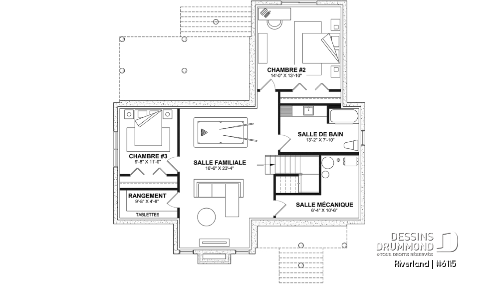 Sous-sol aménagé (Optionel $) - Plan de maison de style campagne avec terrasses couvertes, jusqu’à 3 chambres et grand espace de vie convivial - Riverland