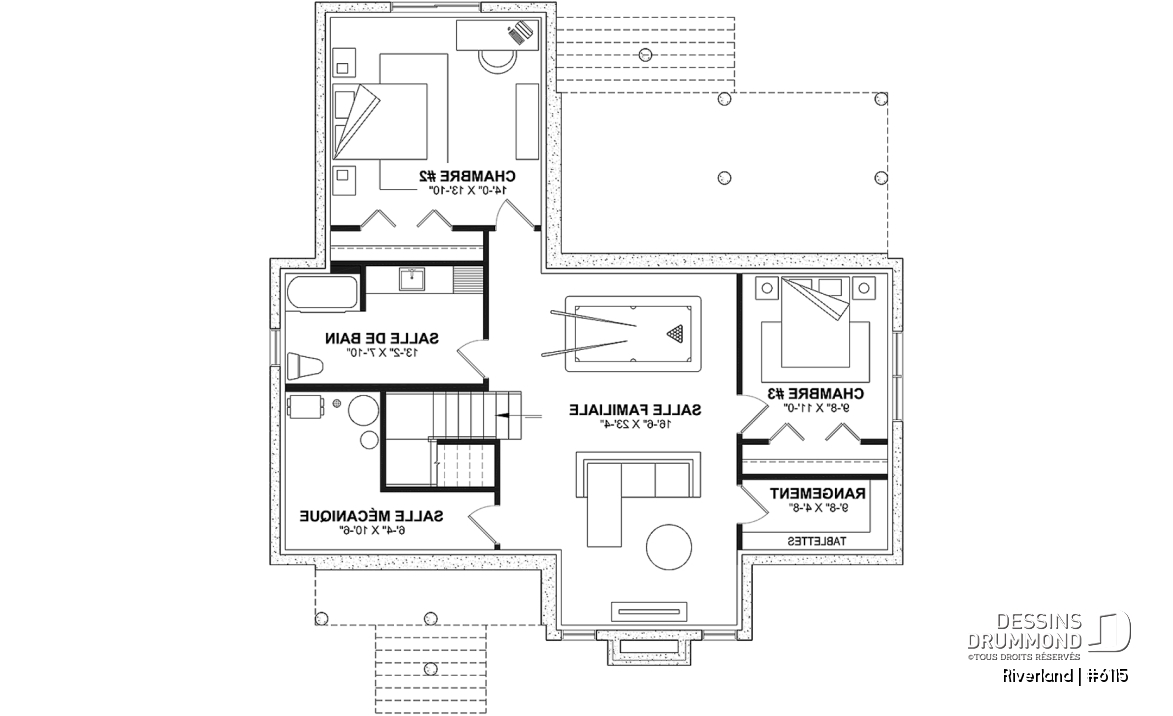 Sous-sol aménagé (Optionel $) - Plan de maison de style campagne avec terrasses couvertes, jusqu’à 3 chambres et grand espace de vie convivial - Riverland