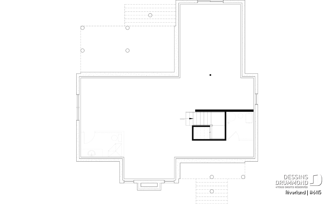 Sous-sol aménageable - Plan de maison de style campagne avec terrasses couvertes, jusqu’à 3 chambres et grand espace de vie convivial - Riverland