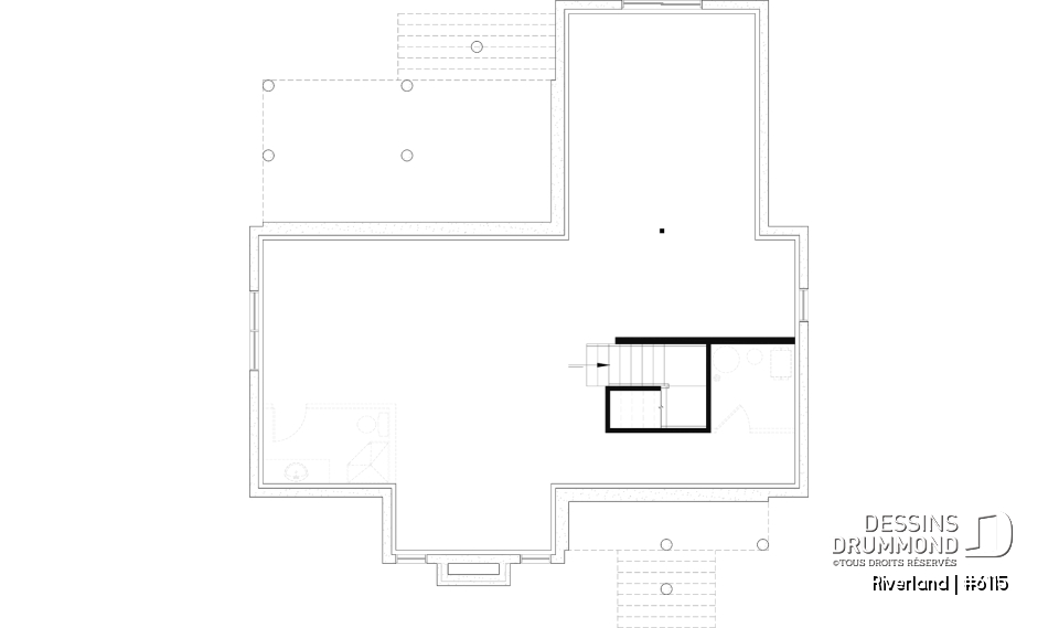 Sous-sol aménageable - Plan de maison de style campagne avec terrasses couvertes, jusqu’à 3 chambres et grand espace de vie convivial - Riverland