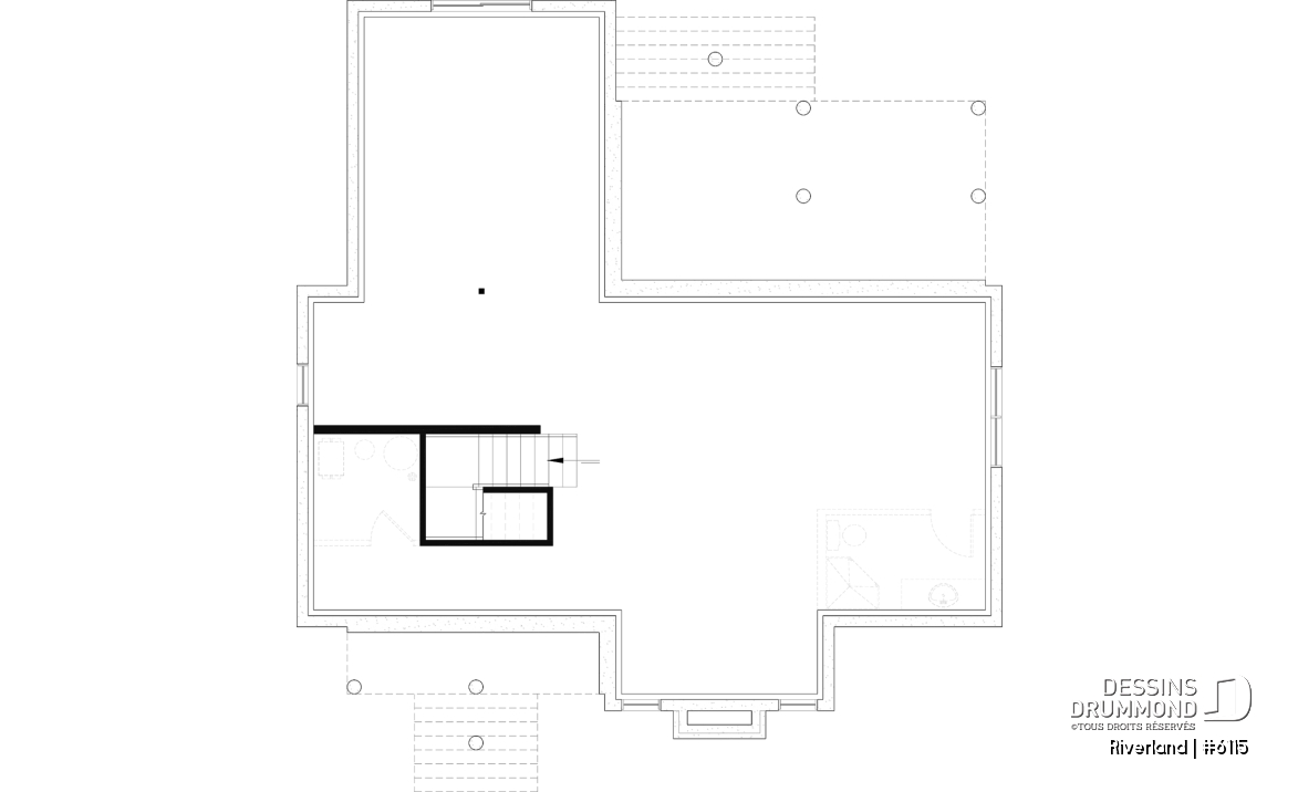 Sous-sol aménageable - Plan de maison de style campagne avec terrasses couvertes, jusqu’à 3 chambres et grand espace de vie convivial - Riverland