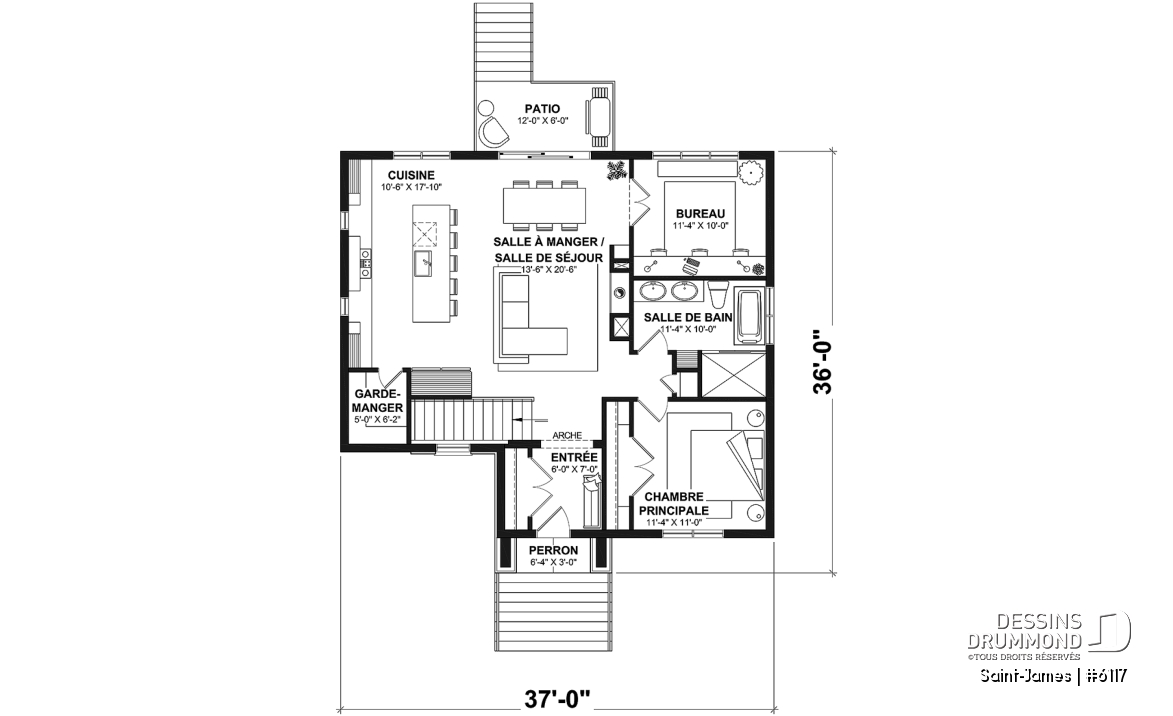 Rez-de-chaussée - Plain-pied élégant avec foyer central, grand îlot et jusqu’à 4 chambres modulables - Saint-James