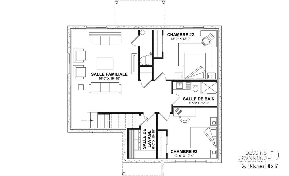 Sous-sol aménagé (Optionel $) - Plain-pied élégant avec foyer central, grand îlot et jusqu’à 4 chambres modulables - Saint-James