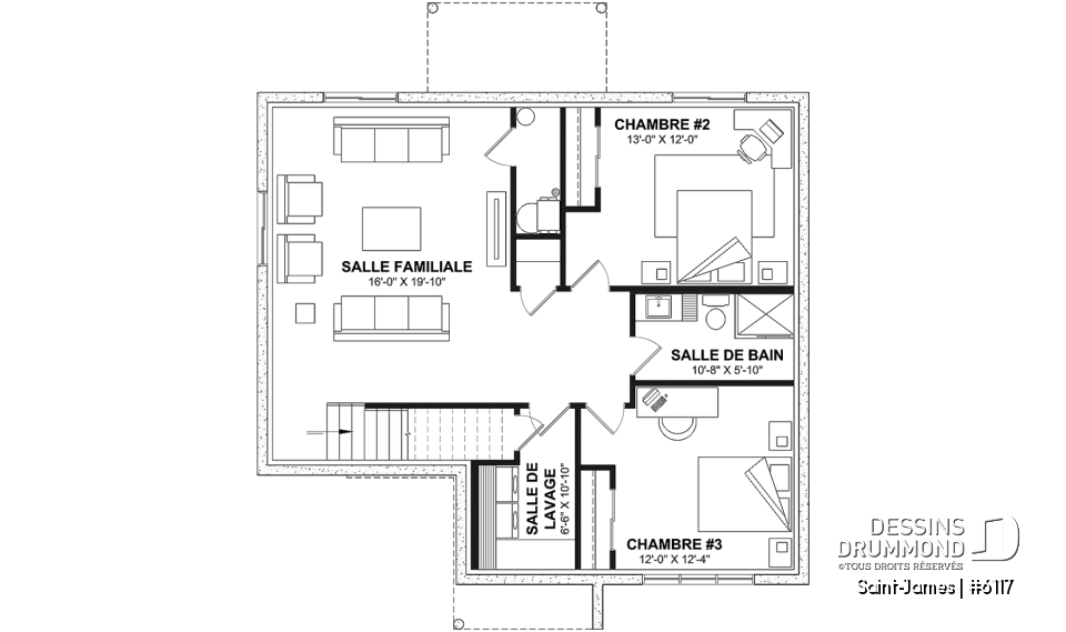 Sous-sol aménagé (Optionel $) - Plain-pied élégant avec foyer central, grand îlot et jusqu’à 4 chambres modulables - Saint-James