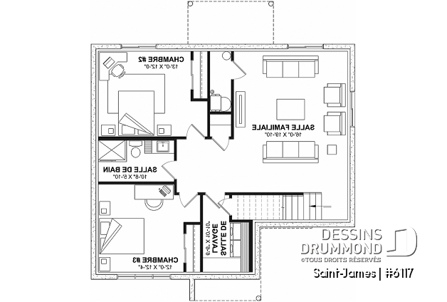 Sous-sol aménagé (Optionel $) - Plain-pied élégant avec foyer central, grand îlot et jusqu’à 4 chambres modulables - Saint-James