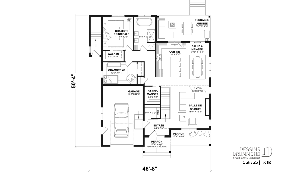 Rez-de-chaussée - Modèle de maison champêtre de 2 à 4 chambres, sous-sol aménagé optionnel ($), garage, aire ouverte - Oakvale