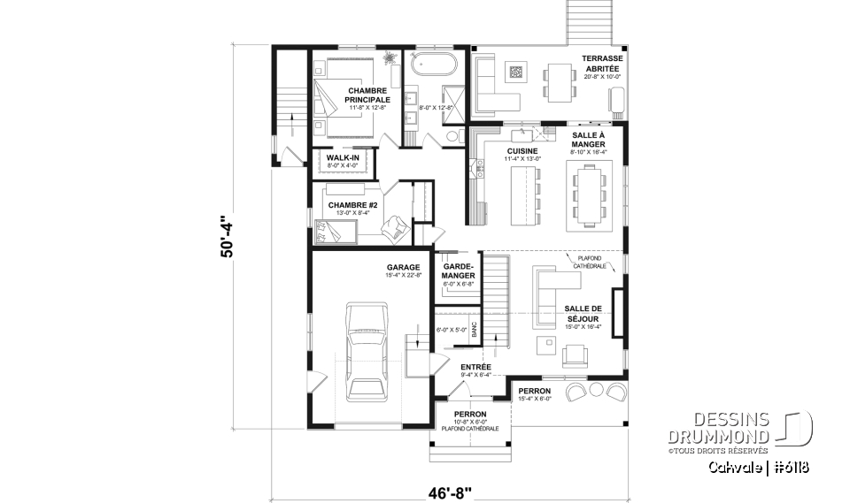 Rez-de-chaussée - Modèle de maison champêtre de 2 à 4 chambres, sous-sol aménagé optionnel ($), garage, aire ouverte - Oakvale