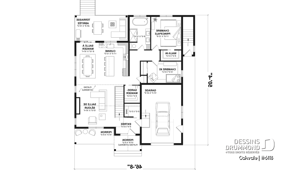Rez-de-chaussée - Modèle de maison champêtre de 2 à 4 chambres, sous-sol aménagé optionnel ($), garage, aire ouverte - Oakvale