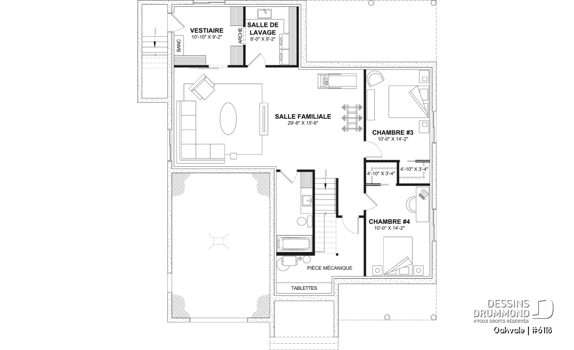 Sous-sol aménagé (Optionel $) - Modèle de maison champêtre de 2 à 4 chambres, sous-sol aménagé optionnel ($), garage, aire ouverte - Oakvale