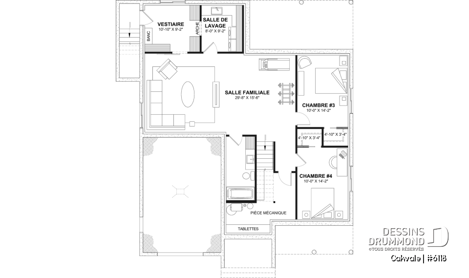Sous-sol aménagé (Optionel $) - Modèle de maison champêtre de 2 à 4 chambres, sous-sol aménagé optionnel ($), garage, aire ouverte - Oakvale