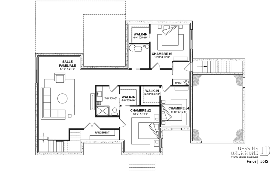Sous-sol aménagé (Optionel $) - Plan de maison scandinave à aire ouverte avec garage, 1 to 4 chambres et sous-sol optionnel ! - Pinot