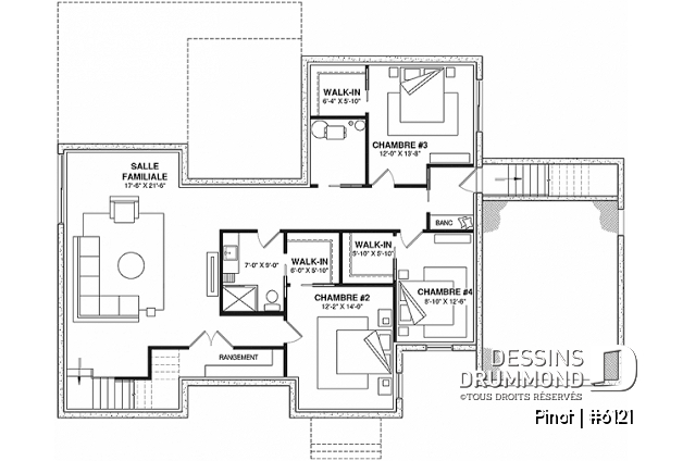 Sous-sol aménagé (Optionel $) du plan de maison unifamiliale 6121 Sous-sol aménagé (Optionel $) - Plan de maison scandinave à aire ouverte avec garage, 1 to 4 chambres et sous-sol optionnel ! - Pinot