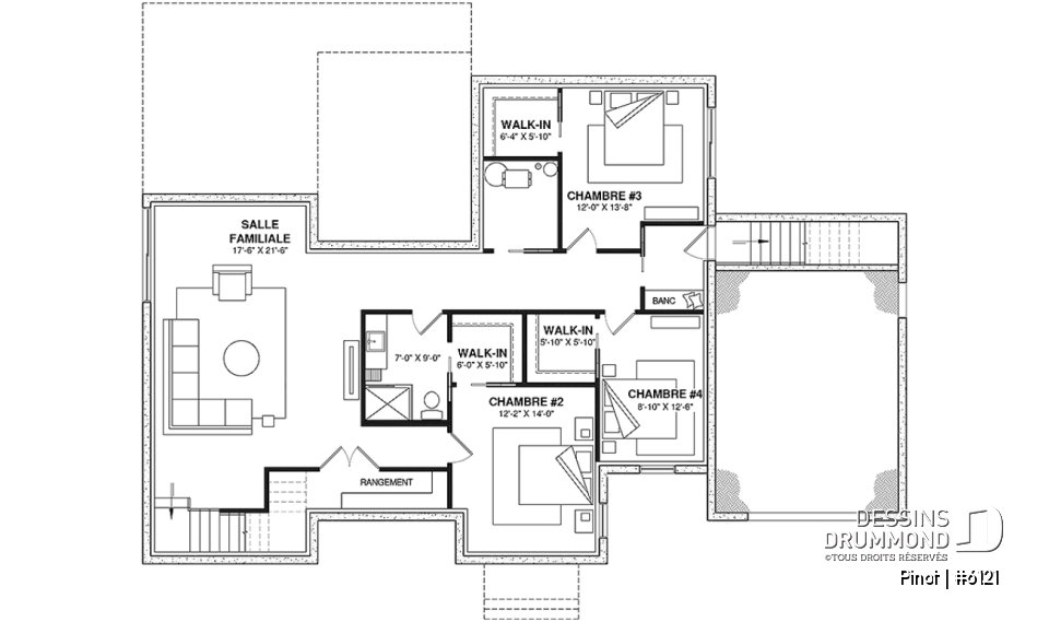Sous-sol aménagé (Optionel $) - Plan de maison scandinave à aire ouverte avec garage, 1 to 4 chambres et sous-sol optionnel ! - Pinot