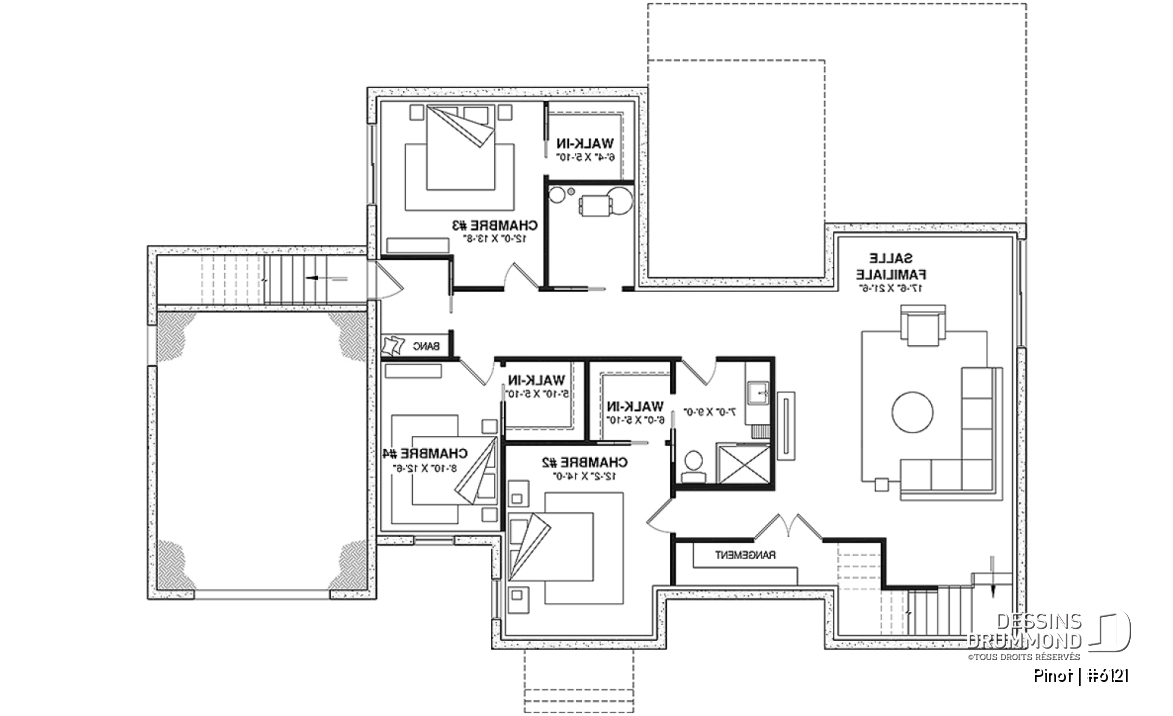 Sous-sol aménagé (Optionel $) - Plan de maison scandinave à aire ouverte avec garage, 1 to 4 chambres et sous-sol optionnel ! - Pinot