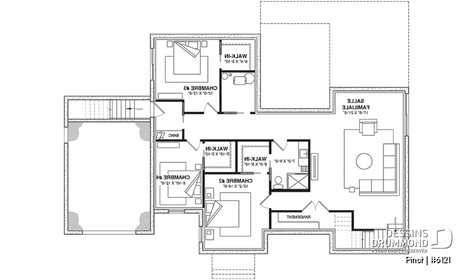 Sous-sol aménagé (Optionel $) - Plan de maison scandinave à aire ouverte avec garage, 1 to 4 chambres et sous-sol optionnel ! - Pinot