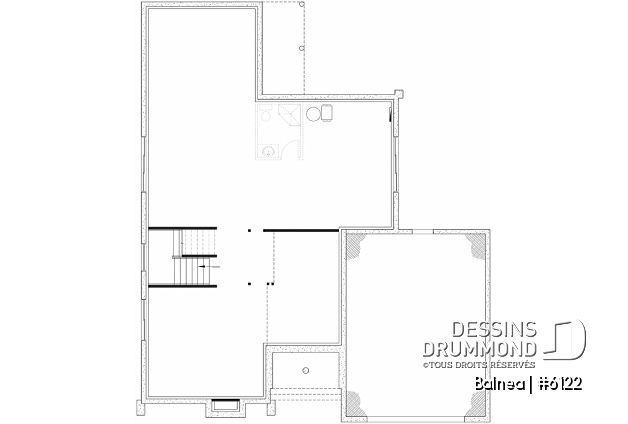 Sous-sol aménageable du plan de maison unifamiliale 6122 Sous-sol aménageable - Plan de maison scandinave, superbe suite parentale, foyer central, grande luminosité et sous-sol aménagé - Balnea