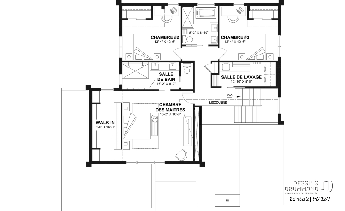 Étage - Plan de maison moderne à étage avec superbe suite parentale, plafond cathédrale et poêle à bois STÛV - Balnéa 2