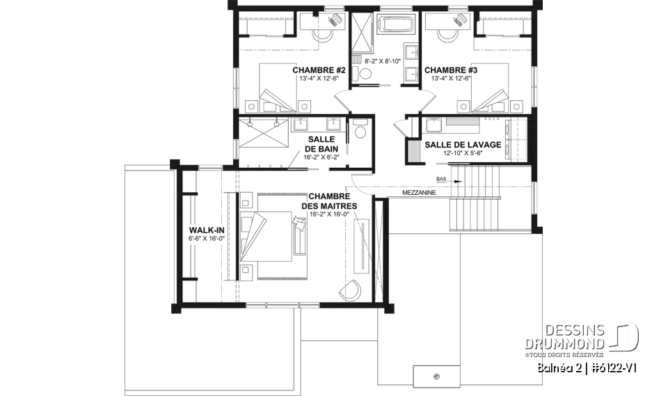 Étage - Plan de maison moderne à étage avec superbe suite parentale, plafond cathédrale et poêle à bois STÛV - Balnéa 2