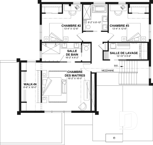 Étage - Plan de maison moderne à étage avec superbe suite parentale, plafond cathédrale et poêle à bois STÛV - Balnéa 2