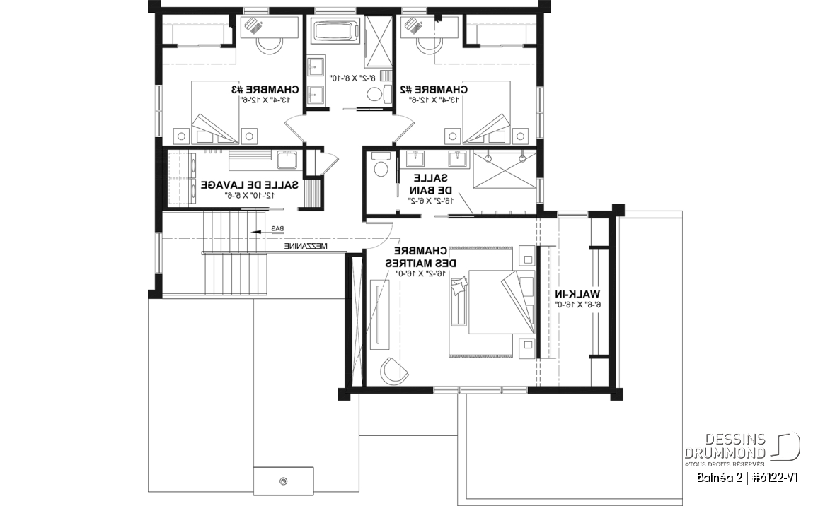Étage - Plan de maison moderne à étage avec superbe suite parentale, plafond cathédrale et poêle à bois STÛV - Balnéa 2