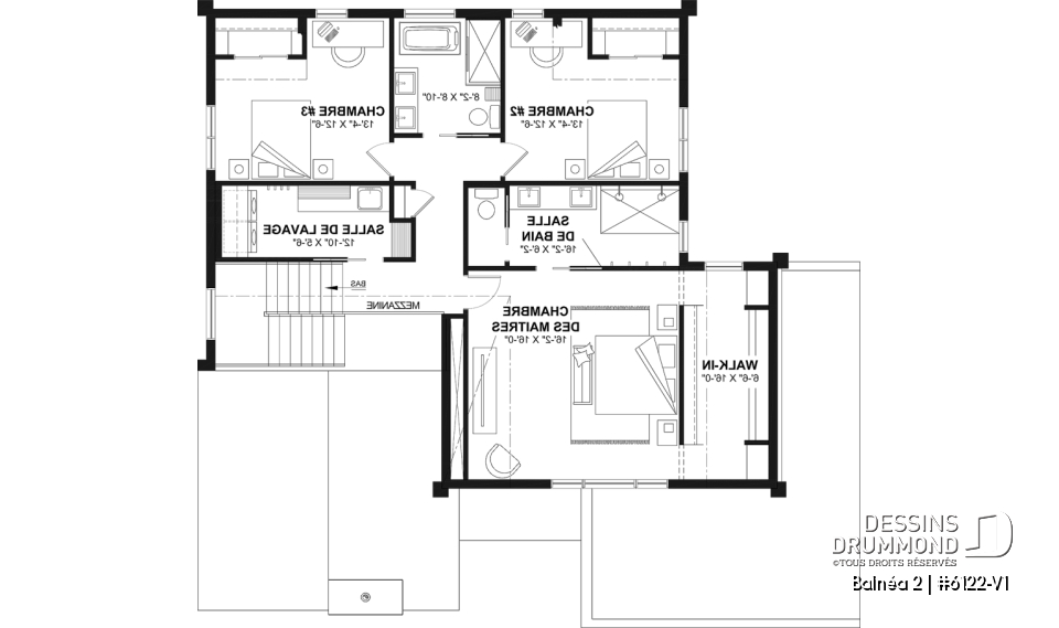 Étage - Plan de maison moderne à étage avec superbe suite parentale, plafond cathédrale et poêle à bois STÛV - Balnéa 2