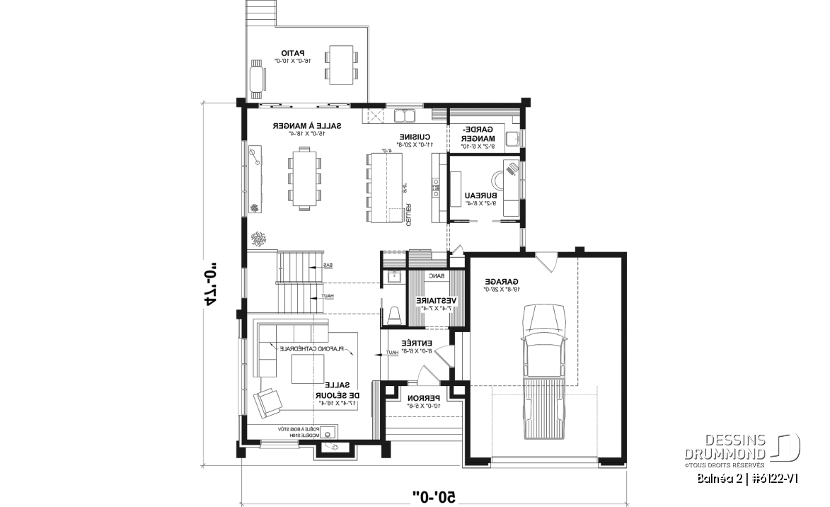 Rez-de-chaussée - Plan de maison moderne à étage avec superbe suite parentale, plafond cathédrale et poêle à bois STÛV - Balnéa 2