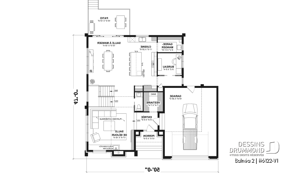 Rez-de-chaussée - Plan de maison moderne à étage avec superbe suite parentale, plafond cathédrale et poêle à bois STÛV - Balnéa 2