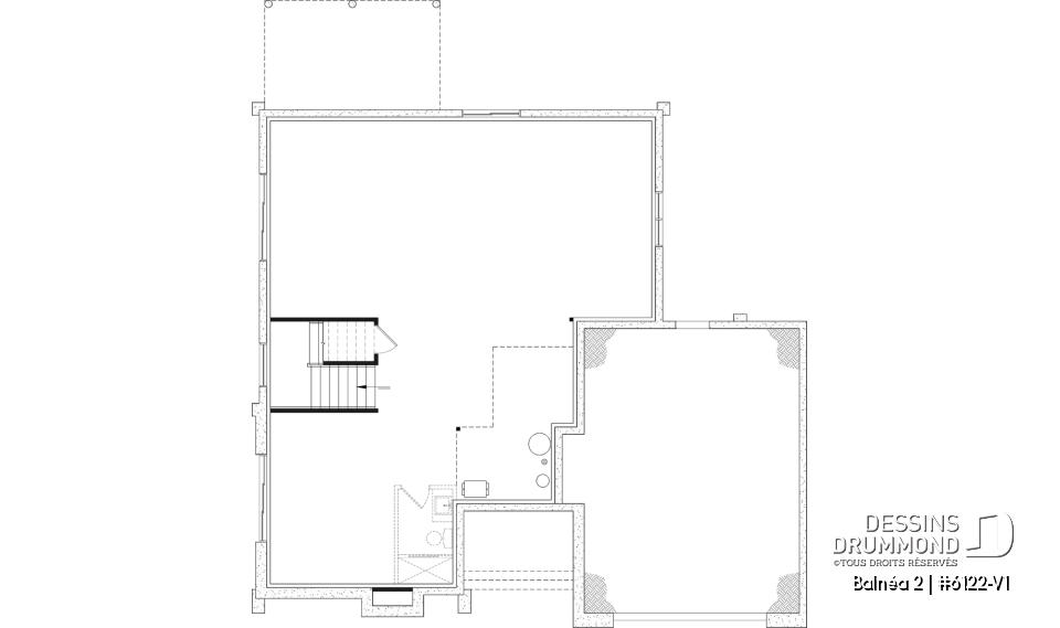 Sous-sol aménageable - Plan de maison moderne à étage avec superbe suite parentale, plafond cathédrale et poêle à bois STÛV - Balnéa 2