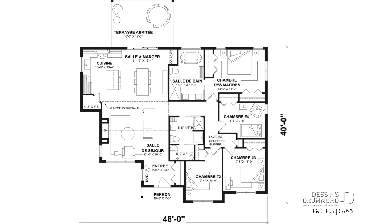 Rez-de-chaussée - Modèle de maison plain-pied 4 chambres au rez-de-chaussée, 2 salles de bain et terrasse abritée - River Run