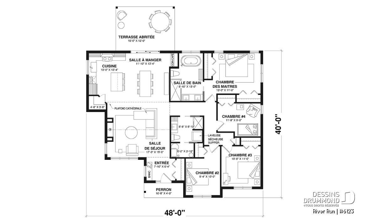 Rez-de-chaussée - Modèle de maison plain-pied 4 chambres au rez-de-chaussée, 2 salles de bain et terrasse abritée - River Run