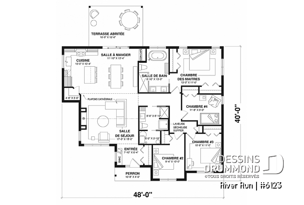 Rez-de-chaussée - Plan de maison plain-pied 4 chambres au rez-de-chaussée, 2 salles de bain et terrasse abritée - River Run