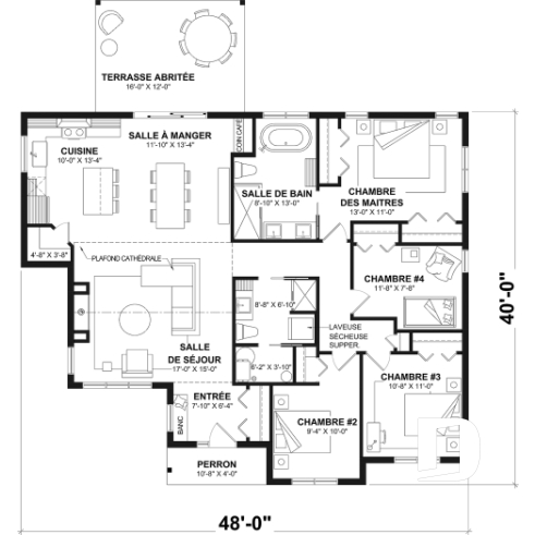 Rez-de-chaussée - Modèle de maison plain-pied 4 chambres au rez-de-chaussée, 2 salles de bain et terrasse abritée - River Run