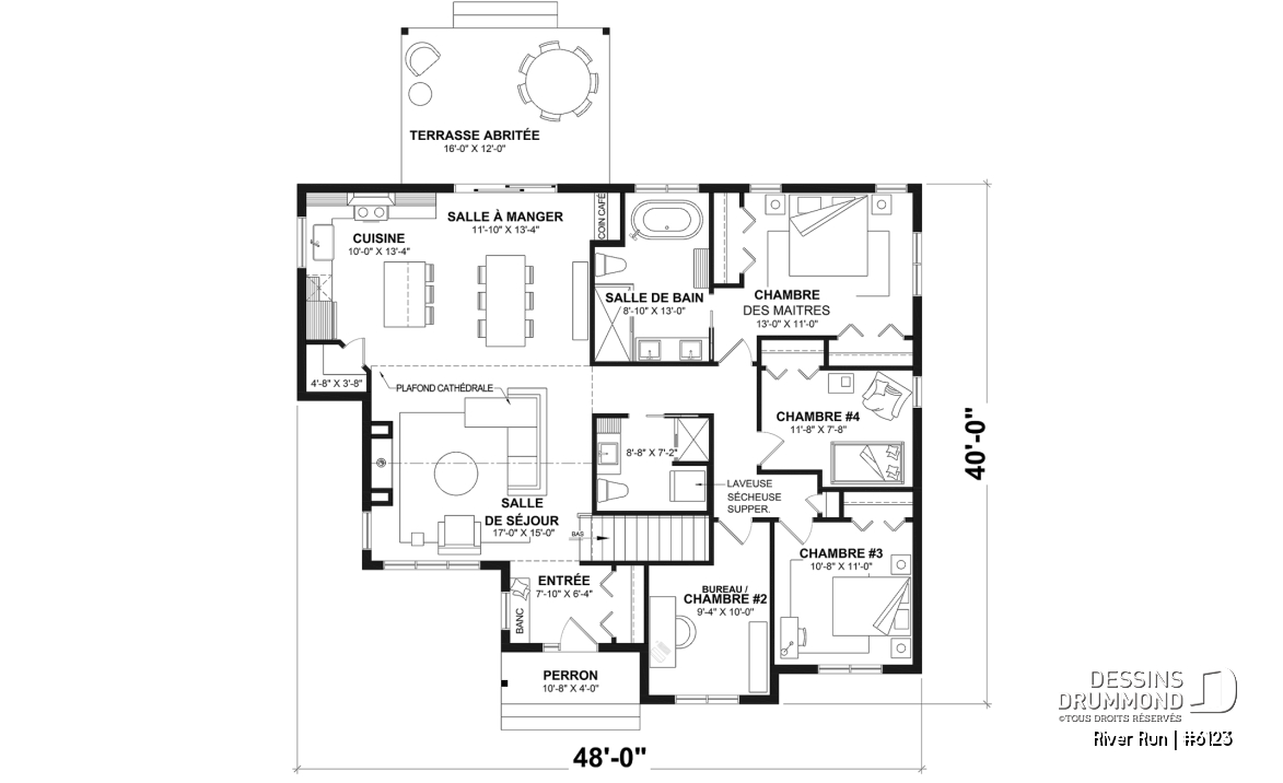 Rez-de-chaussée (Optionel $) - Modèle de maison plain-pied 4 chambres au rez-de-chaussée, 2 salles de bain et terrasse abritée - River Run