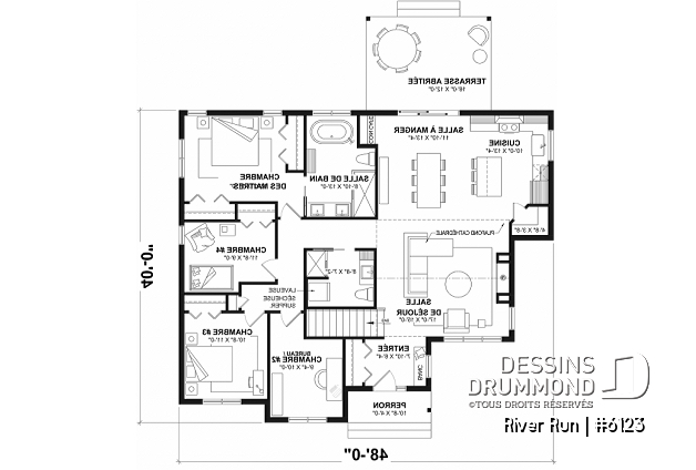 Rez-de-chaussée (Optionel $) - Modèle de maison plain-pied 4 chambres au rez-de-chaussée, 2 salles de bain et terrasse abritée - River Run