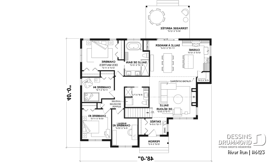 Rez-de-chaussée (Optionel $) - Modèle de maison plain-pied 4 chambres au rez-de-chaussée, 2 salles de bain et terrasse abritée - River Run