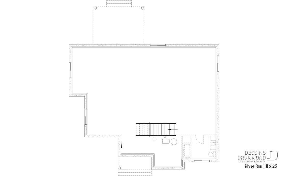 Sous-sol aménageable (Optionel $) - Modèle de maison plain-pied 4 chambres au rez-de-chaussée, 2 salles de bain et terrasse abritée - River Run