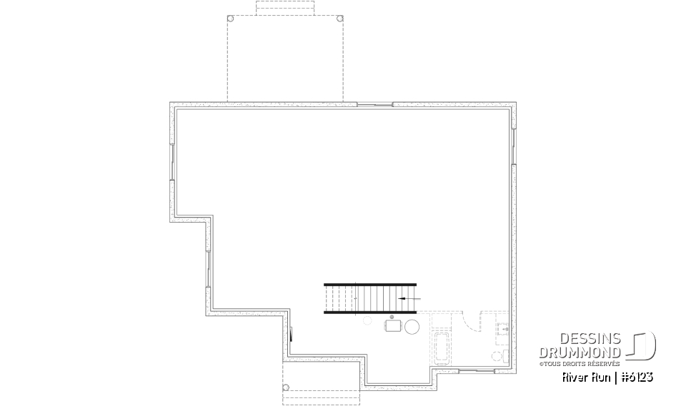 Sous-sol aménageable (Optionel $) - Modèle de maison plain-pied 4 chambres au rez-de-chaussée, 2 salles de bain et terrasse abritée - River Run